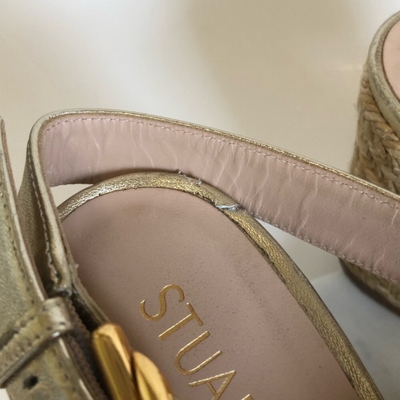 Stuart Weitzman Gold Zuzu Cutout Leather Wedge Sandals - Picture 12 of 16